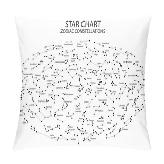 Personality  Raster Illustration. Astronomical Chart Of Hemisphere With Names Of Stars And Constellations Pillow Covers