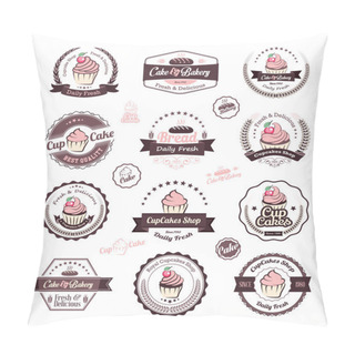 Personality  Vintage Retro Cupcakes And Bakery Badges And Labels Pillow Covers