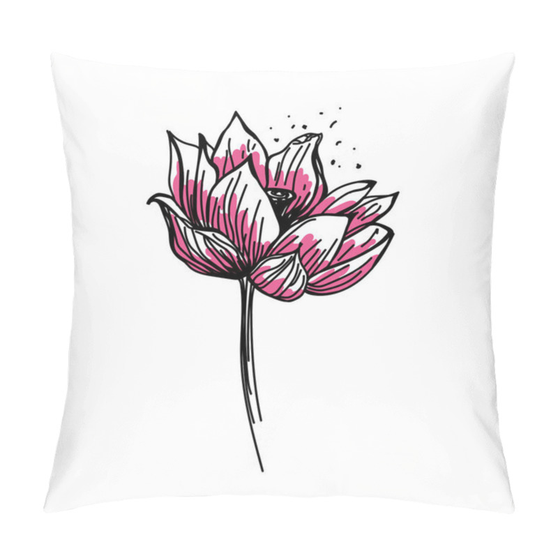 Personality  Vector ink illustration with lotus flowers. Ink hand drawn illustration with flowers. Sketch ink lotus pillow covers