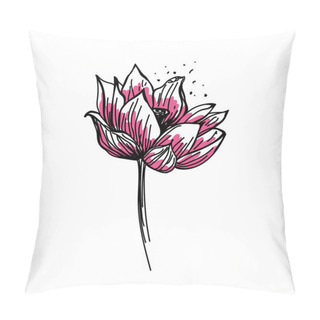 Personality  Vector Ink Illustration With Lotus Flowers. Ink Hand Drawn Illustration With Flowers. Sketch Ink Lotus Pillow Covers