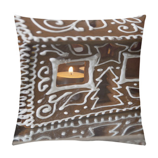 Personality  A Tiny Gingerbread House In A Snowy Landscape. Pillow Covers