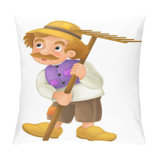 Personality  Beautifully Colored Cartoon Character - Older Farmer Standing And On The Ground - Isolated - Illustration For Children Pillow Covers