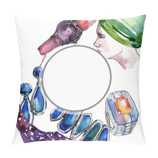 Personality  Clothes Accessories Set Trendy Outfit. Watercolor Background Illustration Set. Watercolour Drawing Fashion Aquarelle. Frame Border Ornament Square. Pillow Covers
