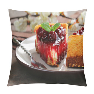 Personality   Piece Of Cherry Cheesecake And Leaves Of Fresh Mint  Pillow Covers