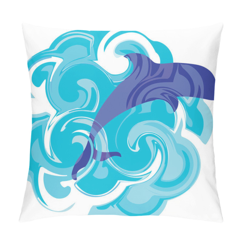 Personality  Wavy sea under the sun with jumping dolphin pillow covers