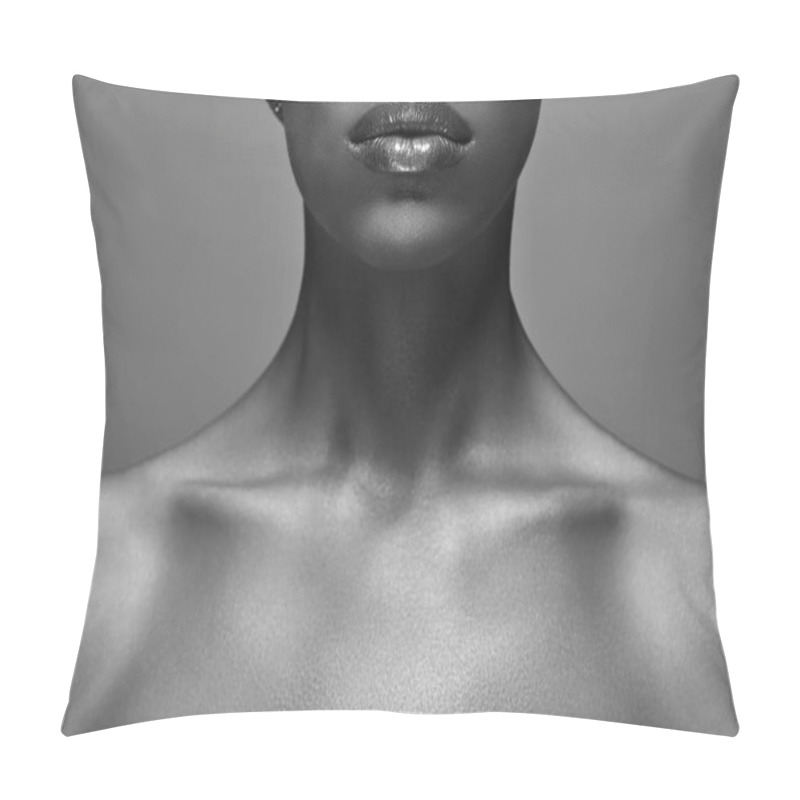 Personality  black and white photo of african american woman isolated on grey pillow covers