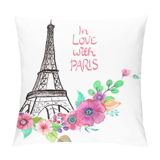 Personality  Eiffel Tower With Watercolor Flowers Pillow Covers