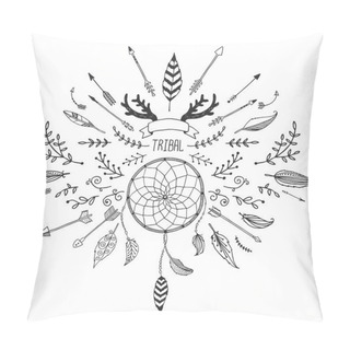 Personality  Hand Drawn Tribal Collection With Bow And Arrows, Feathers, Drea Pillow Covers