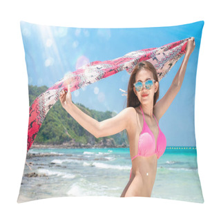 Personality  Asian Lady Travel On The Beach In Summer Season At Pattaya Beach Pillow Covers