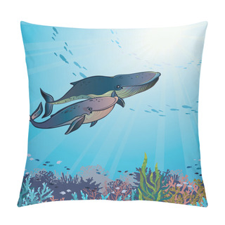 Personality  Two Whales And Coral Reef. Pillow Covers