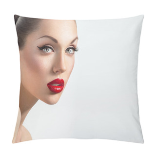 Personality  Portrait Of Sexy Woman With Red Lips And Perfect Skin Pillow Covers