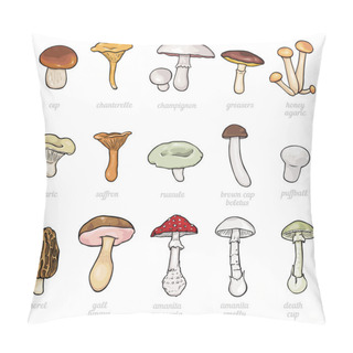 Personality  Vector Set Of Cartoon Illustration - Mushrooms Pillow Covers