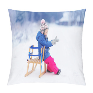 Personality  Funny Little Girl Having Fun With A Sleight Pillow Covers