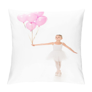Personality  Little Ballerina In Tutu Dancing With Pink Balloons Isolated On White Background  Pillow Covers