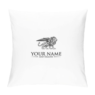 Personality  Lion With Wings Logo Design Template. Linear Premium Vector Logotype Pillow Covers