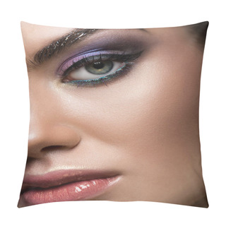 Personality  Close Up Of Young Model Posing With Glitter Makeup Looking At Camera Pillow Covers