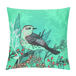 Personality  Vector Illustration Of A Bird And Wild Plants Pillow Covers