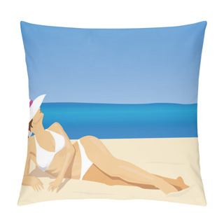 Personality  Pretty Girl On The Beach Pillow Covers