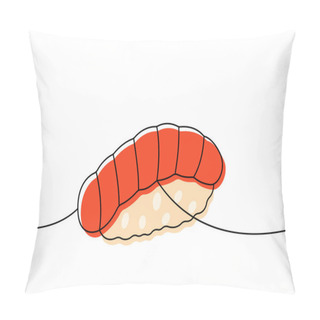 Personality  Sake Nigiri Sushi, Toro Sushi One Line Colored Continuous Drawing. Japanese Cuisine, Traditional Food Continuous One Line Illustration. Vector Linear Illustration. Isolated On White Background Pillow Covers