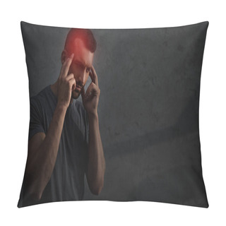 Personality  Tired Upset Man Suffering From Headache With Red Painful Point On Head Pillow Covers