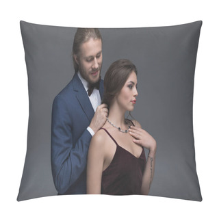 Personality  Man In Tuxedo Putting Necklace On Girlfriend Pillow Covers