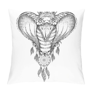 Personality  Cobra Indian Warrior, Animal Hand Drawn Illustration, Native American Poster.  Hand Draw Vector Illustration Pillow Covers