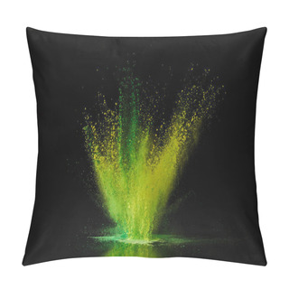 Personality  Green And Yellow Holi Powder Explosion On Black, Traditional Indian Festival Of Colours Pillow Covers
