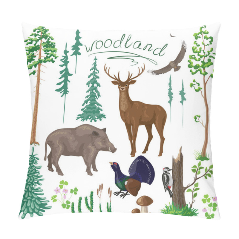 Personality  Woodland Plants and Animals Set pillow covers