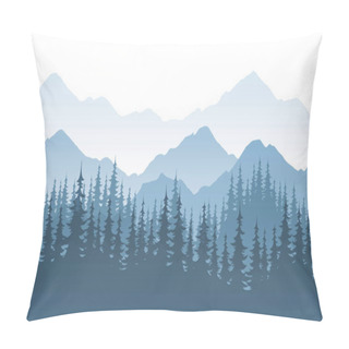 Personality  Mountain Forest - Vector Landscape Illustration With Silhouette Or Rocks And Trees. Pillow Covers