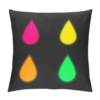 Personality  Black Ink Drop Shape Four Color Glowing Neon Vector Icon Pillow Covers