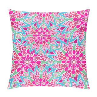 Personality  Seamless Colorful Pattern. Oriental Style. Fabric Or Wallpaper Texture. Ethnic Mandala Forms. Islam, Arabic, Indian Motifs. Abstract Tribal Vector. Floral Background. Creative Elements. Bright Pink. Pillow Covers