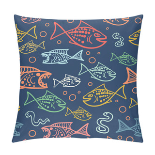 Personality  Pattern With  Funny Fishes In Sketch Style Pillow Covers