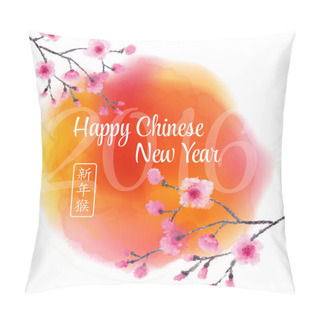 Personality  Happy Chinese New Year Of Monkey. Watercolor Background With  Cherry Blossom. Hieroglyph Means Hapy New Year Of The Monkey.  Pillow Covers