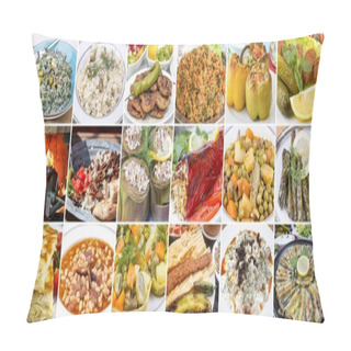 Personality  Traditional Delicious Turkish Foods Various Collage Concept Photo. Pillow Covers