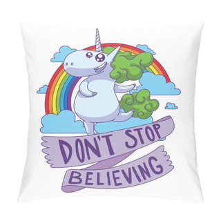 Personality  Emblem, Cute Happy Unicorn With A Green Mane Pillow Covers