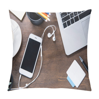 Personality  Coffee Cup And Smartphone On Desk  Pillow Covers