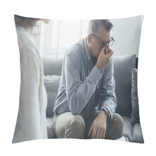 Personality  Handsome Man Wipes His Tears While Talking To The Therapist Pillow Covers