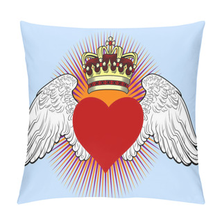 Personality  Winged Heart With A Golden Crown Pillow Covers