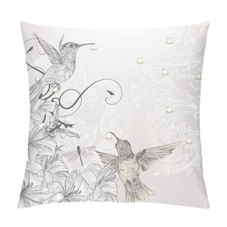 Personality  Beautiful Vector Background In Vintage Style With Birds And Flow Pillow Covers