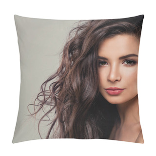 Personality  Young Brunette Woman Model With Perfect Hair And Makeup. Pillow Covers