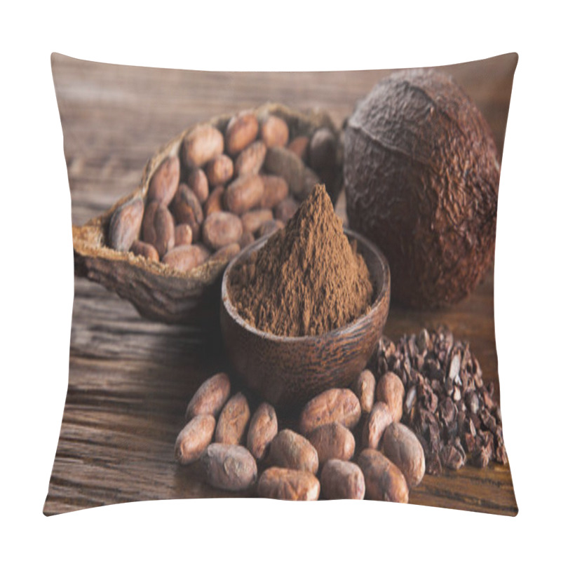 Personality  Cocoa pod on wooden background pillow covers
