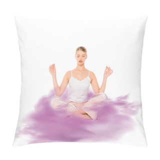 Personality  Girl In Lotus Pose Meditating With Purple Cloud Illustration  Pillow Covers