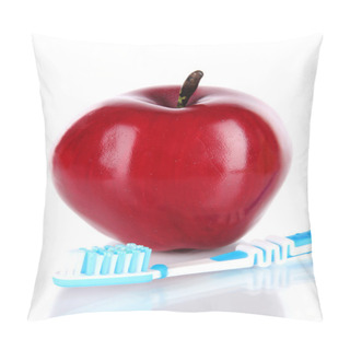 Personality  Apple With A Toothbrush Isolated On White Pillow Covers