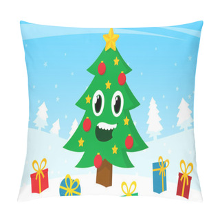 Personality  Happy Cartoon Christmas Tree With Colorful Gifts Pillow Covers