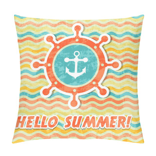 Personality  Illustration Anchors And Steering Wheel On A Background Of Colored Waves Pillow Covers