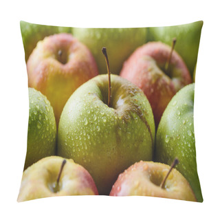 Personality  Close Up View Of Water Drops On Fresh Apples Backdrop Pillow Covers