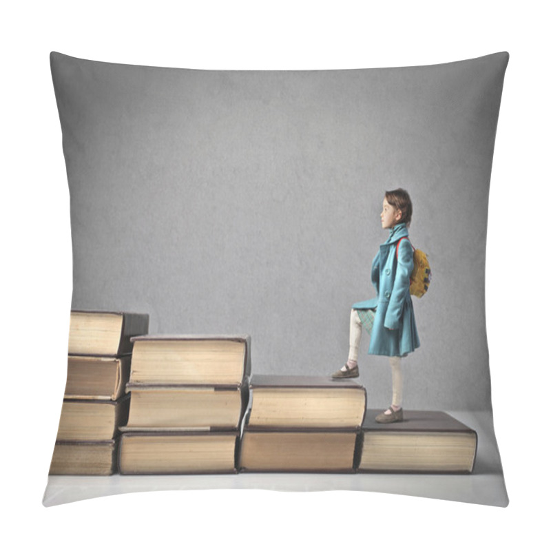 Personality  Baby Climbing a Ladder of Books pillow covers