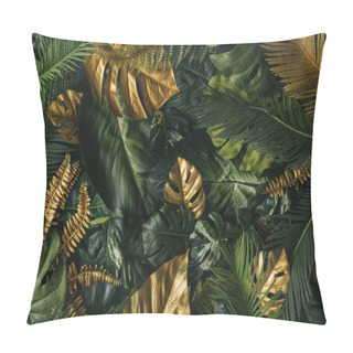 Personality  Creative Nature Background Of Gold And Green Tropical Palm Leaves. Minimal Summer Abstract Jungle Pattern Pillow Covers