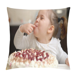 Personality  Cute Little Girl Eating Cake Pillow Covers