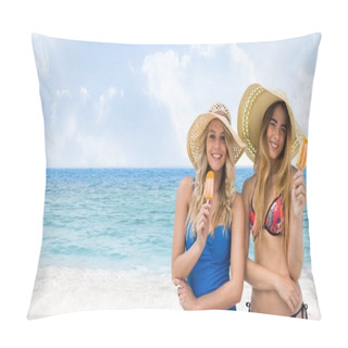 Personality  Happy Women Eating Ice Cream Pillow Covers